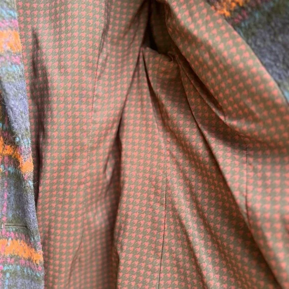 CAbi Checkmate Plaid Double Breasted Peacoat Blue/Orange Coat Women’s - Picture 9 of 9